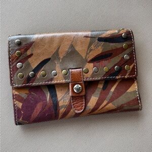 Patricia Nash Brown, Tan, Army Green & Black Leather Print Wallet.